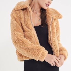 NWT Urban Outfitters cropped teddy jacket in tan